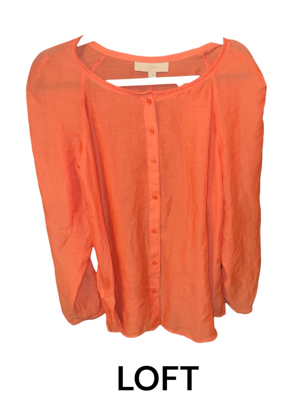 LOFT Coral Button-Front Long Sleeve Blouse